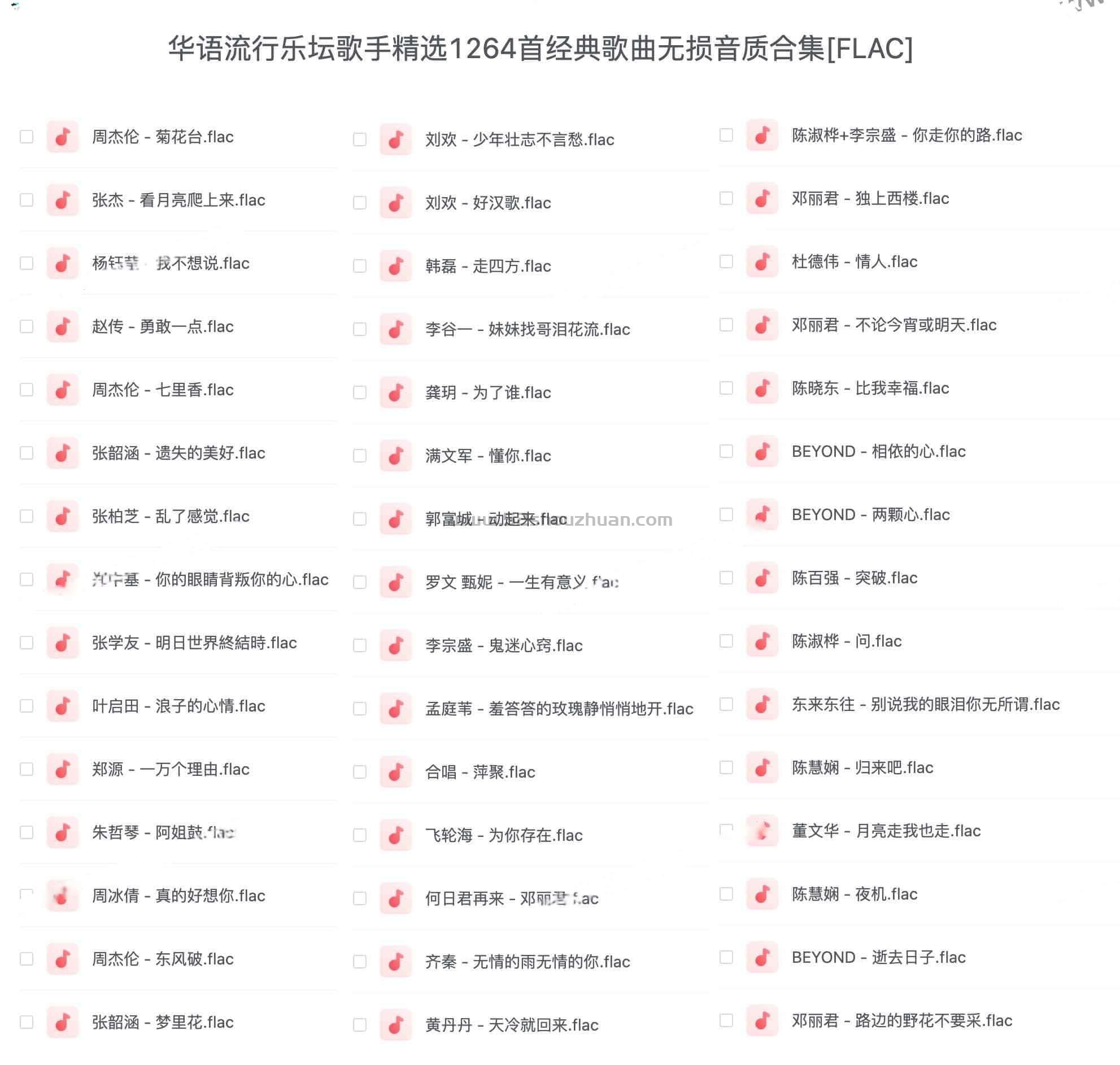 华语流行乐坛歌手精选1264首经典歌曲无损音质合集[FLAC]