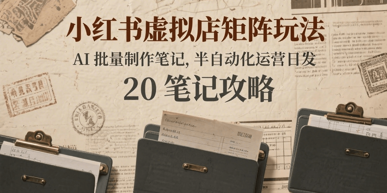 小红书虚拟店矩阵玩法 ，AI 批量制作笔记，半自动化运营日发 20 笔记攻略