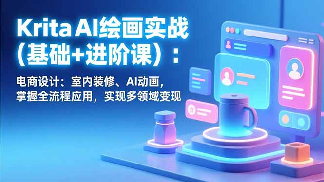 Krita AI绘画实战(基础+进阶课)：电商设计、室内装修、AI动画，掌握全流程应用，实现多领域变现