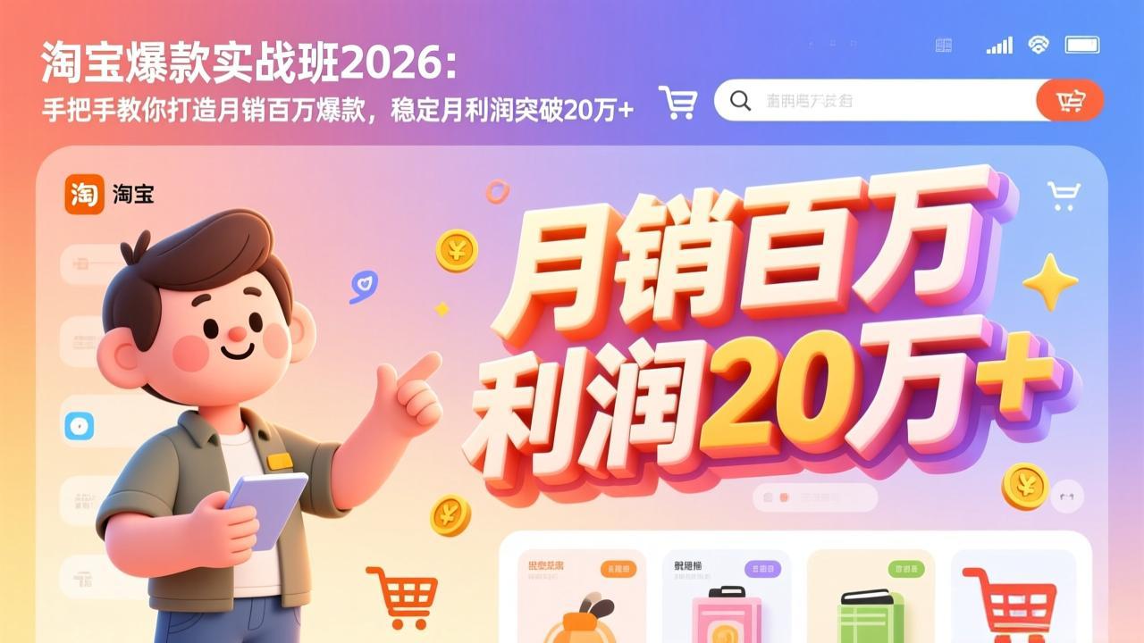 淘宝爆款实战班2026:手把手教你打造月销百万爆款,稳定月利润突破20万+